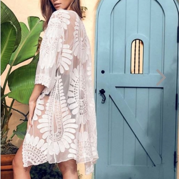 Rebellion Other - Crochet Kimono boho embroidered lace swim cover up